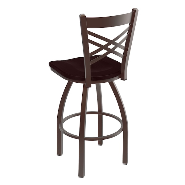 30 Swivel Bar Stool,Bronze Finish,Dark Cherry Oak Seat